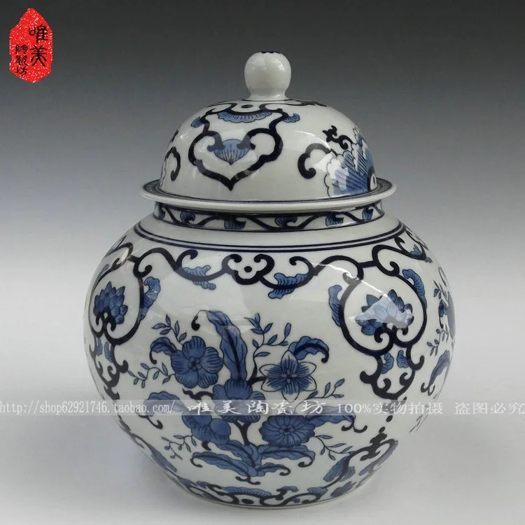 Jingdezhen керамическая синяя и белая керамическая банка синяя и белая фарфоровая большая банка для хранения - Цвет: Синий