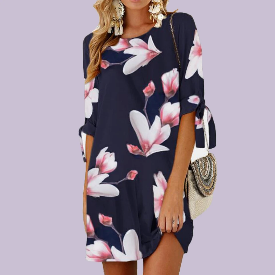 

Pink Party Blue Floral Dress Knot Sukienka Women Bandage Plus Size Xl 5xl Office Dresses Ladies Robe Femme Ete 2019 Tunic Beach