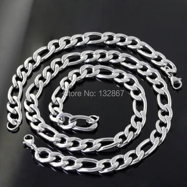 

Wide 9mm New Men's Jewelry Set Silver stainless steel necklace & bracelet set NK Figaro Chain 24'' + 8.66''