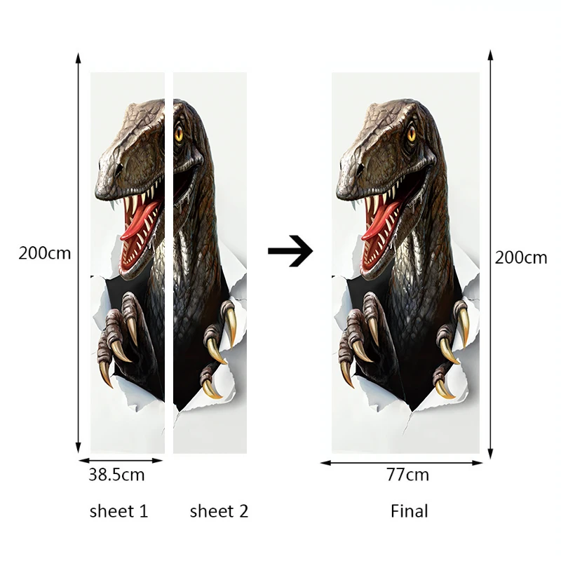 77x200 см Творческий животных Динозавр двери Стикеры s живописи обои плакат стены Стикеры Спальня Гостиная украшения дома