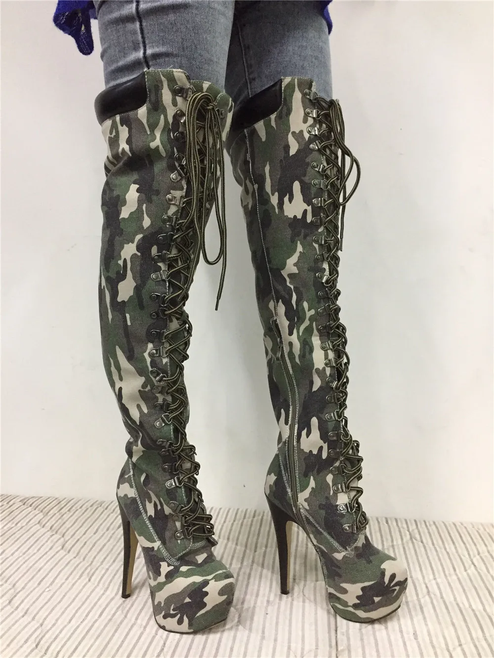 Mcacchi/пикантные эластичные ботфорты с перекрестной шнуровкой женские ботфорты до бедра на шпильке модные вечерние модельные туфли; botines mujer