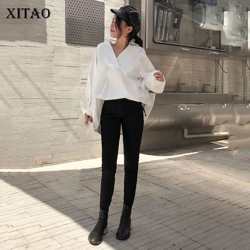 

XITAO Plus Size Blouse Women Clothes 2019 Turn Down Neck Casual Korea Fashion Pocket Wild Joker Elegant Pullover WBB4144