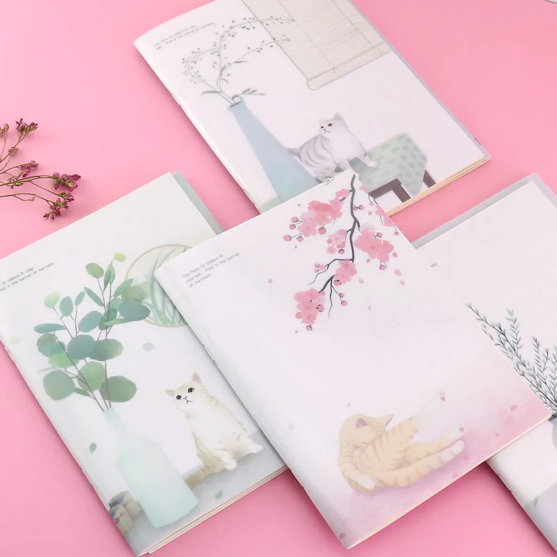

TUTU 4PCS/Set Kawaii Cute Flowers Birds cat Animal Notebook Painting of Diary Book Journal Record Office School Supplies H0197