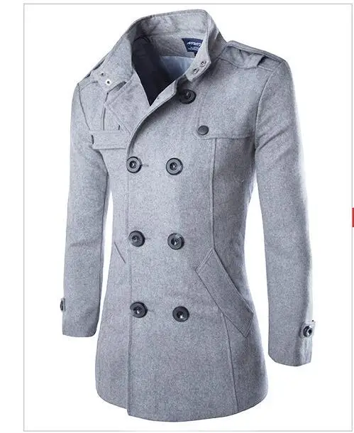 Осень-зима Для мужчин куртка отложной воротник Бизнес Повседневное полушерстяные мужской шерстяные пальто двубортное пальто Кашемир