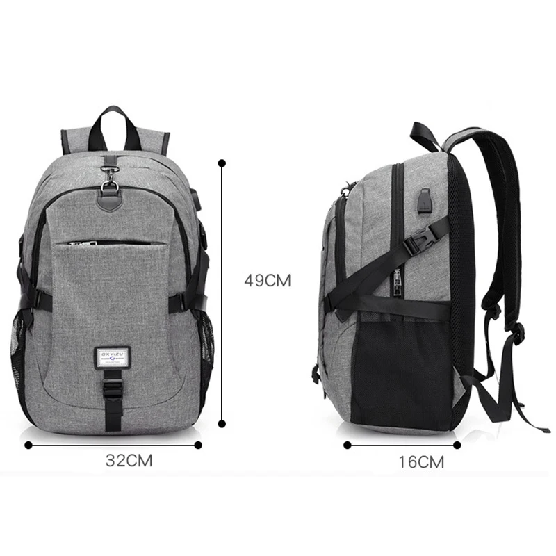 Дешево Новинка 2019, Мужской многофункциональный рюкзак Оксфорд с зарядкой через USB, школьный рюкзак для колледжа, студентов, сумки для подростков, р...