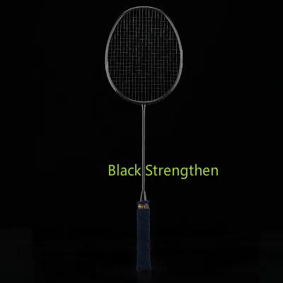 Профессиональная ракетка для игры в бадминтон для взрослых, тренировочный супер светильник 5U, углеродное волокно, 6U мяч, один battledore, свободный логотип - Цвет: Black Strengthen
