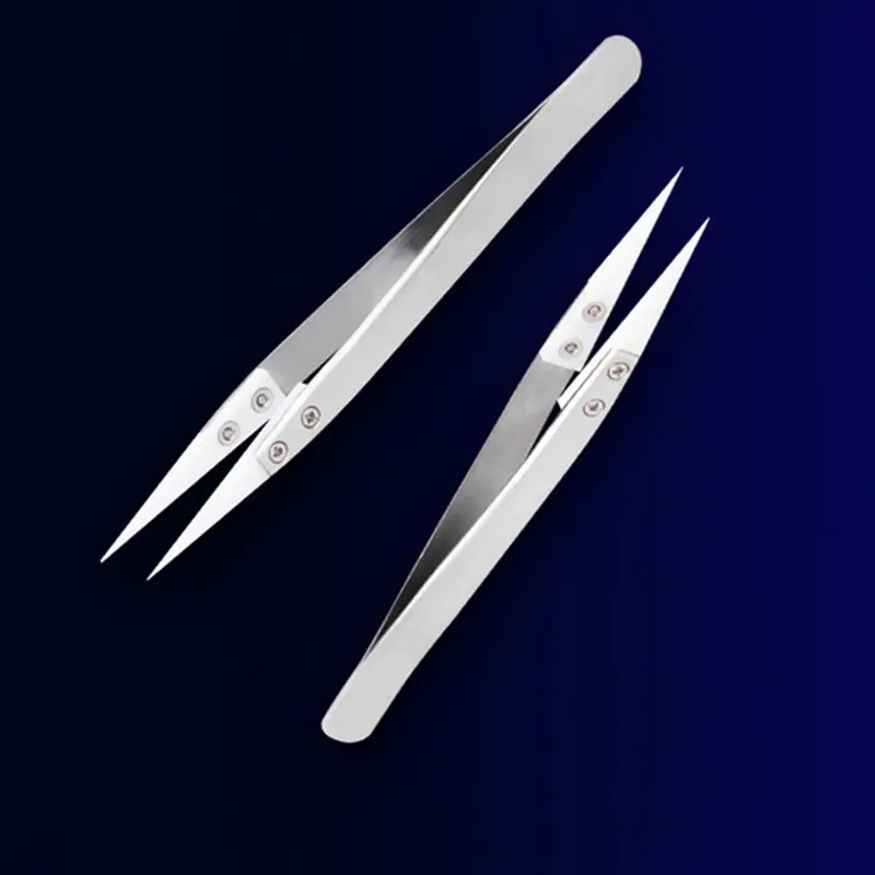 

1pcs Precision Ceramic Tips Tweezers Anti-static Straight Aimed Tweezers Stainless Steel Handle High Temperature Resistant