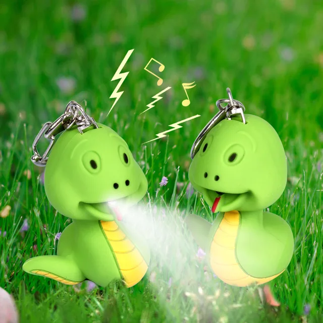 Cartoon small green cute snake font b LED b font luminous key chain font b flashlight