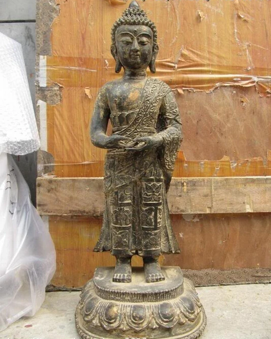 

Collectible bronze lion statue S1024 Chinese classical Bronze Copper Carved stand Sakyamuni Tathagata Buddha Statue (B0328)