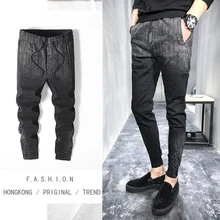 Новинка года, повседневные брюки для мужчин, обтягивающие брюки, эластичные кружевные Клубные универсальные трендовые корейские красивые повседневные брюки