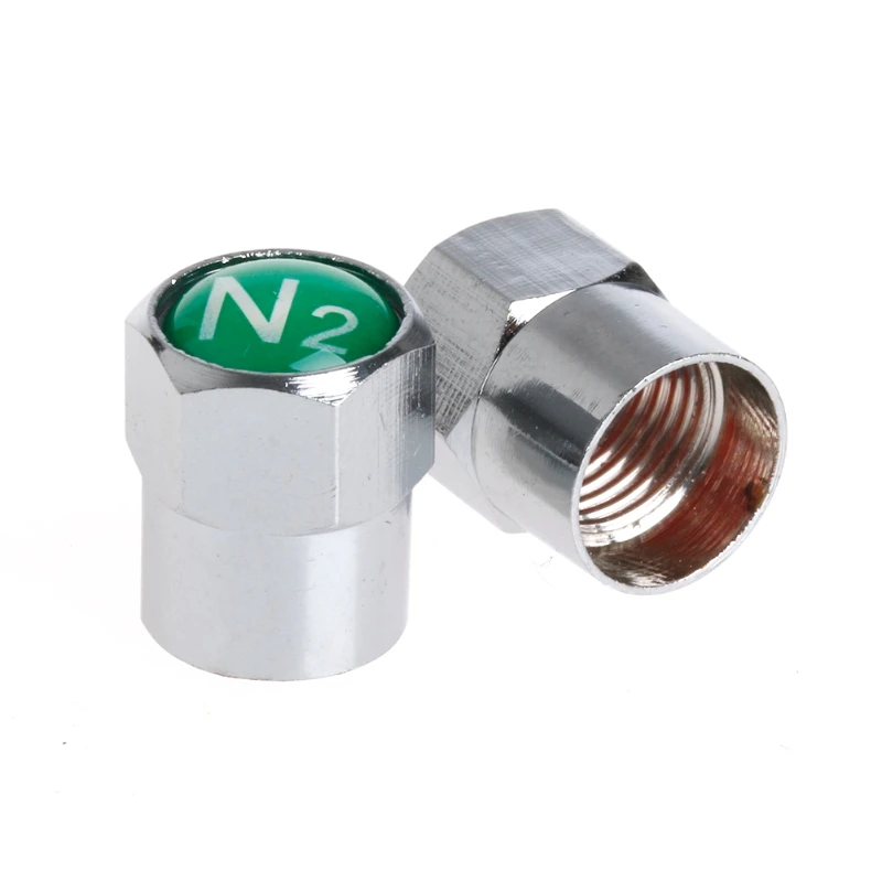 2Pcs/Set Chrome Car Auto TPMS Valve Stem Caps N2 Nitrogen Tire Insert