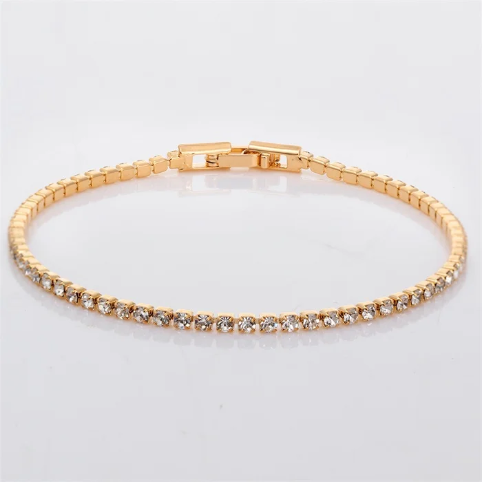 

2mm Gold Color Slim Cluster Crystals Tiny Mini Tennis Link Chain Bracelets for Women Girls Jewelry pulseira feminina Hot Gifts