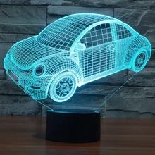 Горячий 7 цветов меняющийся 3D светильник Volkswagen Beetle illusion светодиодный светильник креативная фигурка игрушка Рождественский подарок