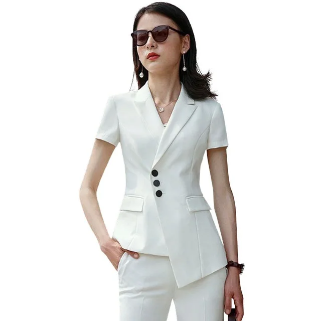 

Fashion Temperament women pant suit OL formal business slim short sleeve blazer and trousers office ladies plus size work wear
