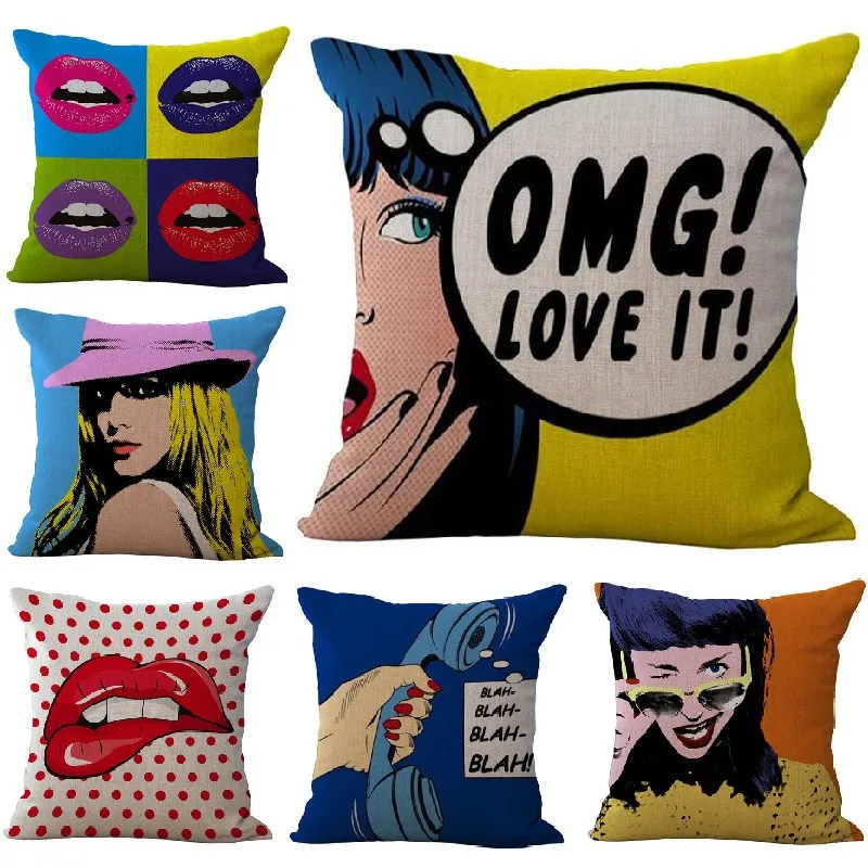 Pop Art Pillows Cover Fashion Cushion Cover Linen Case Home Decoration Car Sofa Decorative Pillowcase coussin Kissen 45x45cm