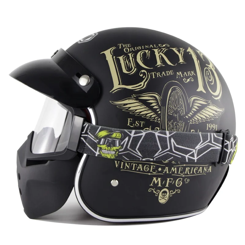 

Motorcycle Retro Helmet With Mask Goggles Moto Chopper Open Face Helmets Motor bike Scooter Casco DOT Approval SM512