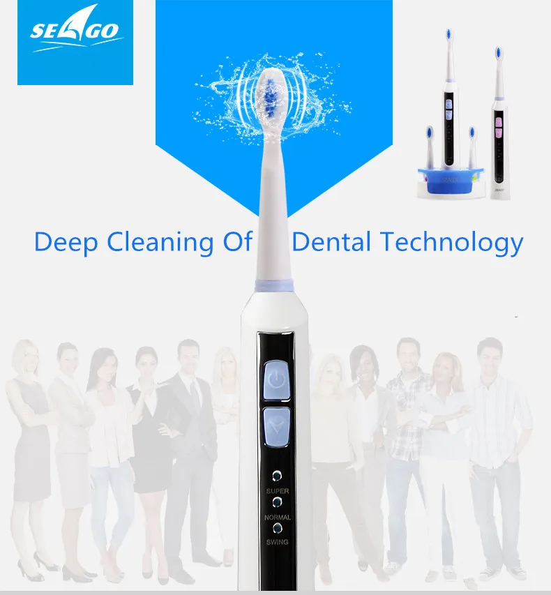 Seago звуковая электрическая зубная щетка перезаряжаемая зубная щетка для взрослых Водонепроницаемая Сменная головка Acoustci волнистая зубная щетка es