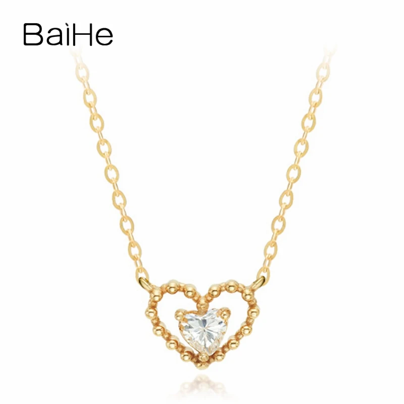 BAIHE Solid из 18-ти кратного желтого золота 0.11ct Круглый Природные Алмазы Ожерелье Милые/романтический свадебный подарок вечерние ювелирные подв...