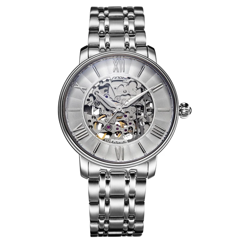 SINOBI Мужские часы механические Tourbillon Роскошные модные брендовые кожаные мужские спортивные часы мужские автоматические часы Relogio Masculino - Цвет: White