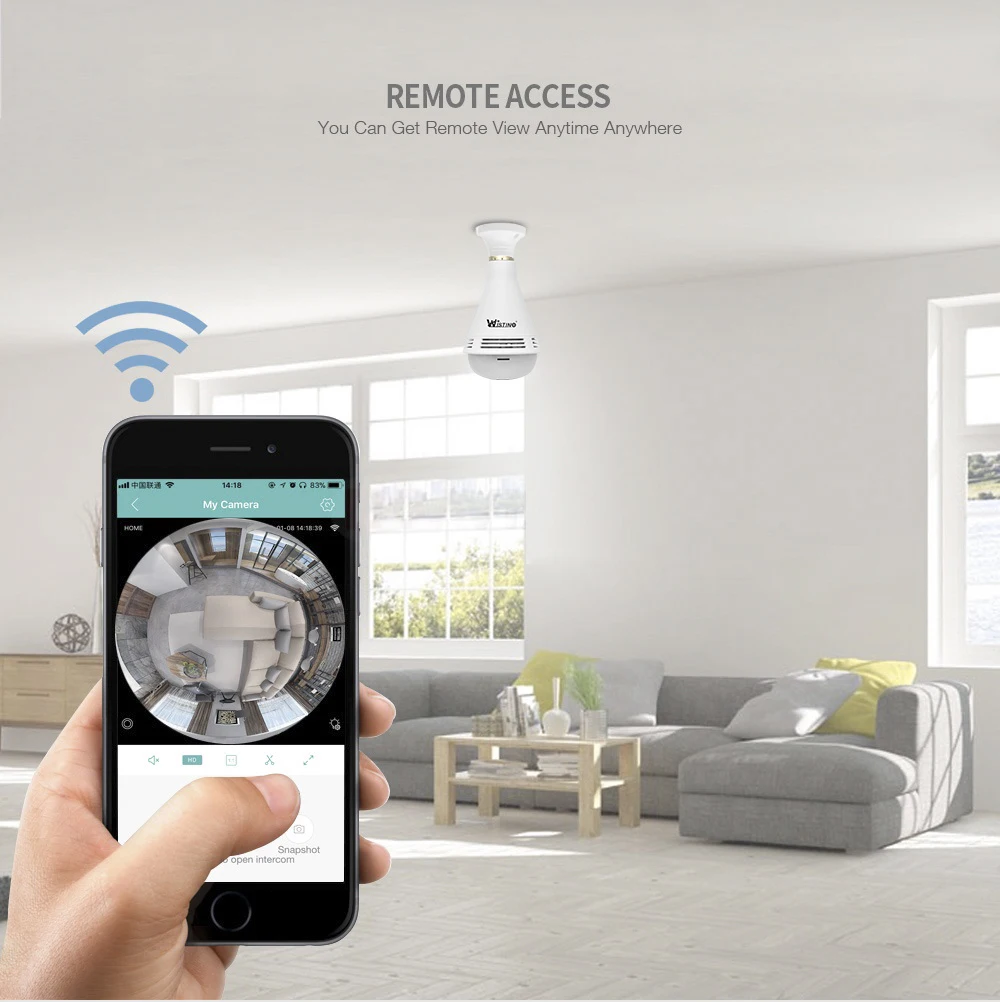 Wistino 960P WiFi Camera Bulb Wireless VR Panoramic Camera Music Surveillance Security Camera Wireless Surveillance Monitor 2 (5)