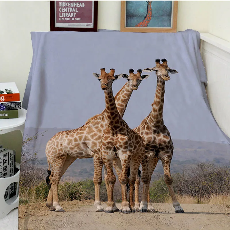 

a Blanket plaid Warmth Soft Plush Easy Care Machine Wash Prairie camouflage funny three giraffes Plaids on the Sofa Bed Throw