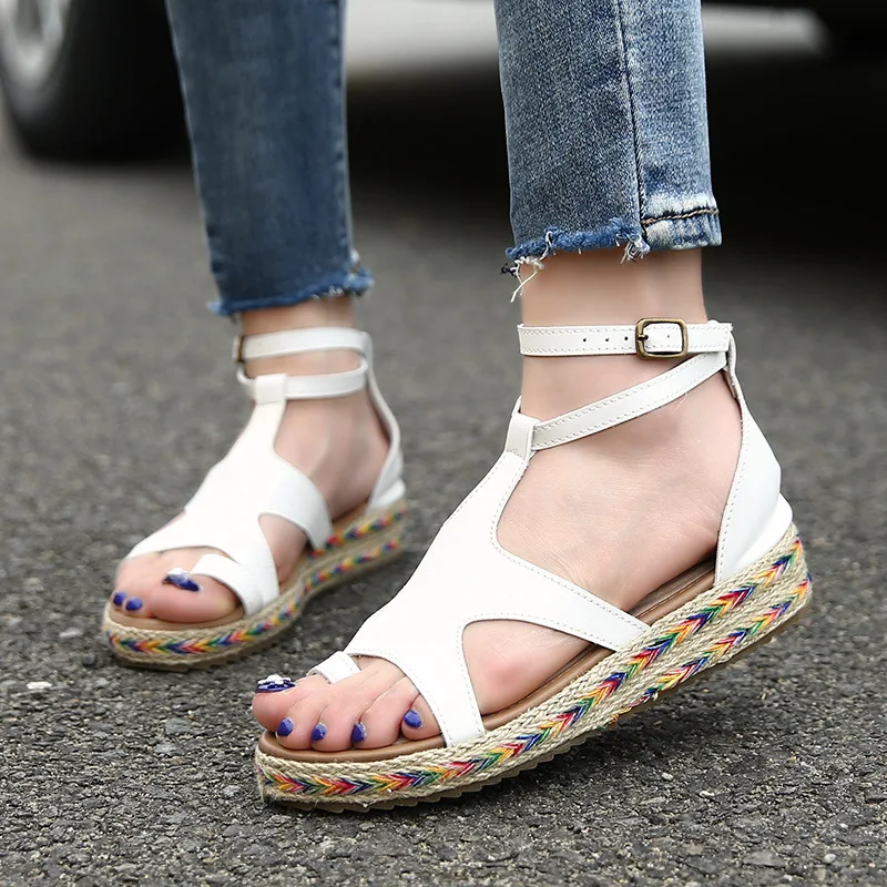 

2019 summer new simple Roman shoes woman sandals casual platform shoes women sandals buckle flat sandals female shoes