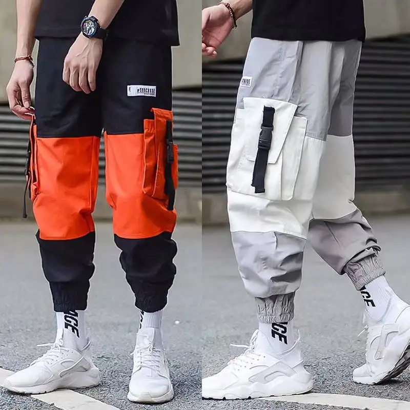 Cargo Pants Men Loose Hip hop Streetwear Joggers Korean Pocket Patchwork Harem Pants Ankle length Trousers 5