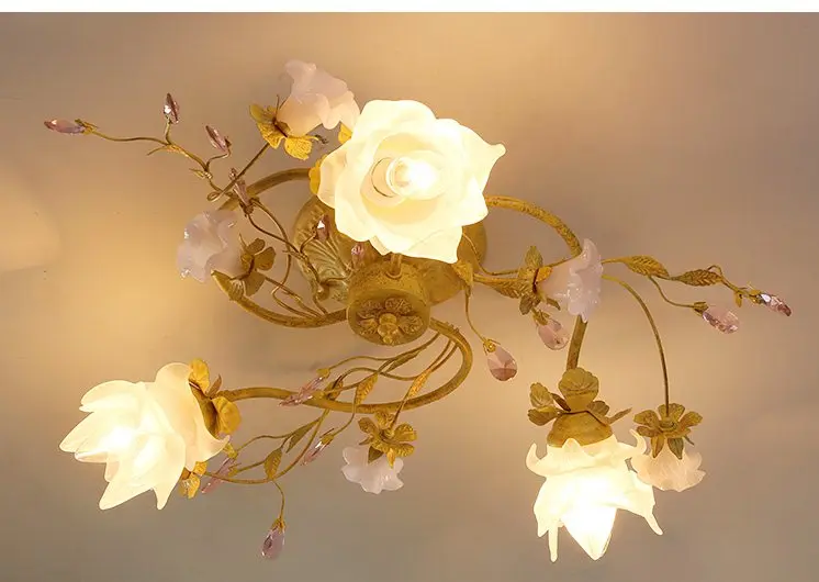 

New flower ceiling lamp bedroom living room iron flowers garden retro lamps antique art celling light