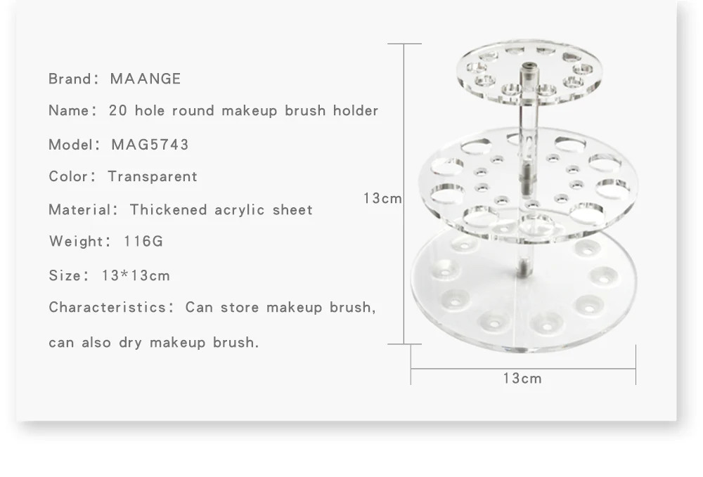 20 отверстий акриловый держатель кистей для макияжа круглый дисплей подставка для кистей полка для макияжа щетка стеллаж для хранения пластмассовый 13x13 см подарочные наборы инструментов