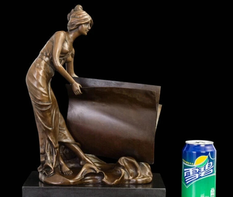 

Art Deco Sculpture Elegant Girl With Book Abstract Bronze Statue Signed R0712 (B0413)