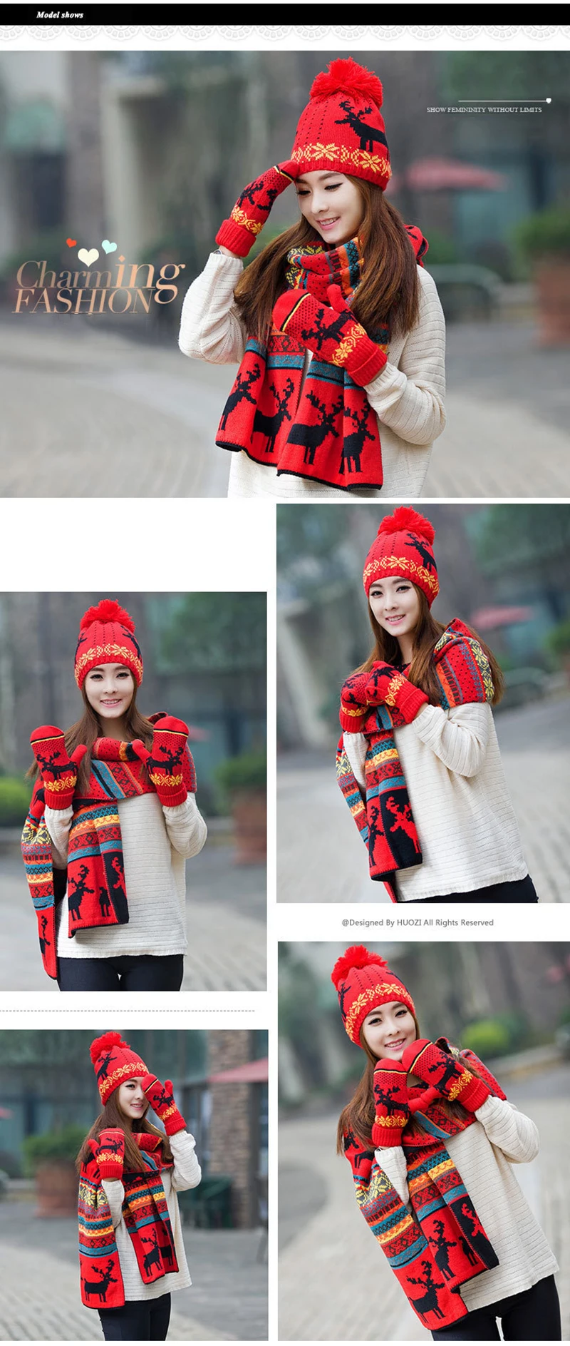 Chapeau écharpe gants ensembles chaud pour femmes
