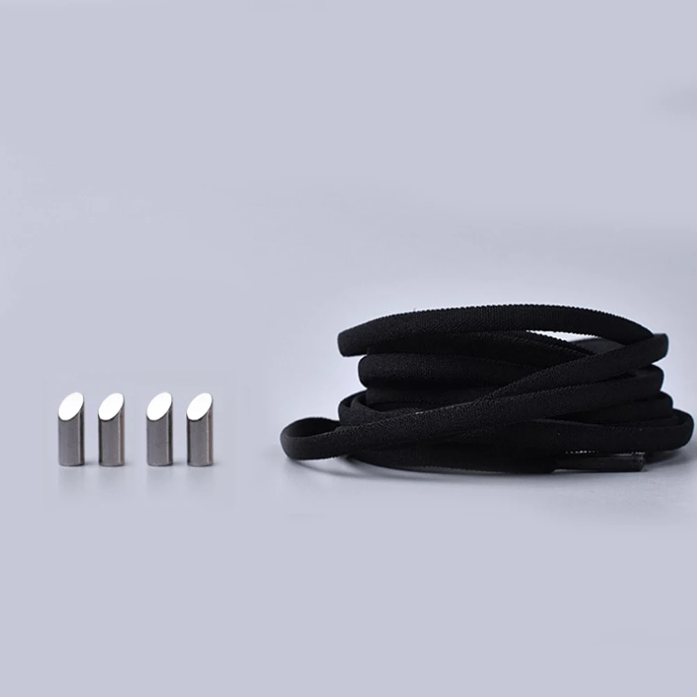 1 пара 105 см эластичные шнурки без галстука фиксирующие круглые шнурки для ботинок шнурки для кроссовок для детей и взрослых легкие быстрые шнурки для обуви - Цвет: Черный