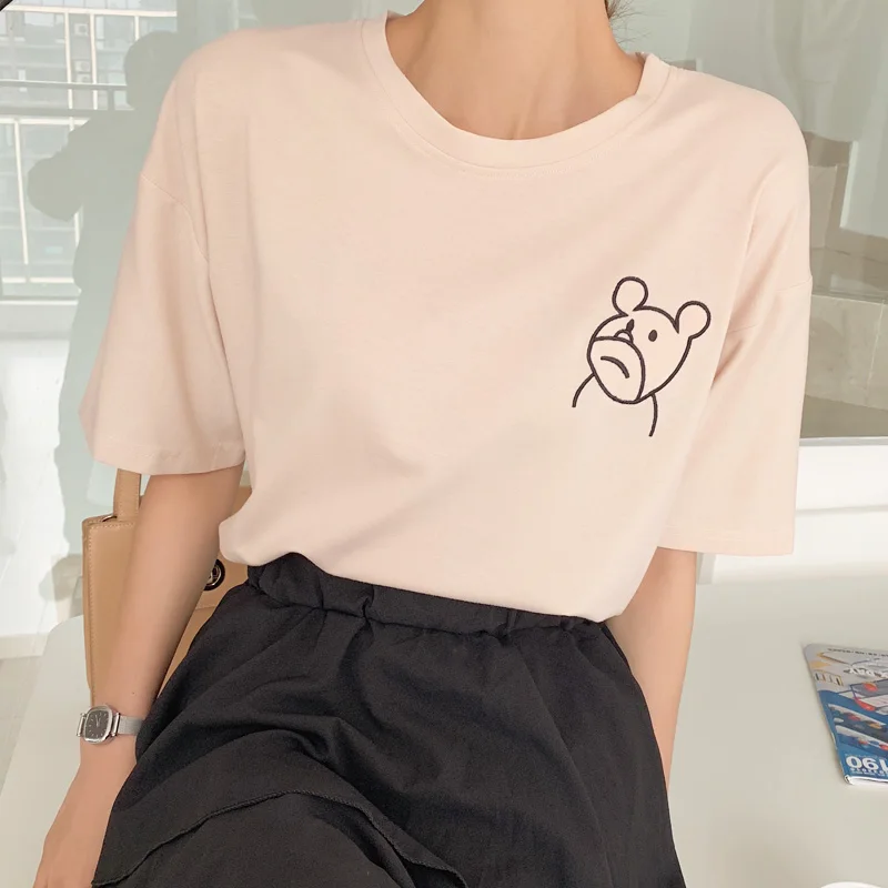 

Short sleeve women t-shirt tops & tees sweet girl 2019 New summer harajuku Kawaii loose Leisure Cartoon bear Bottoming shirt