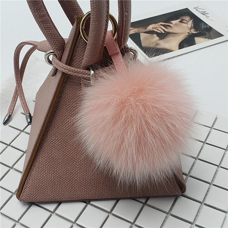 12cm Fluffy Real Fox Fur Ball Pom Poms Genuine Fur Pompom Leather Strap Keychain Car Key Chain Ring Pendant For Women Charm f277