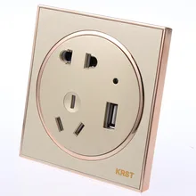 Настенный выключатель, 86 высокого класса украшения дома круглый Supreme Золотая краска, гнездо с пятью отверстиями с гнездом USB, 10A PC110-25