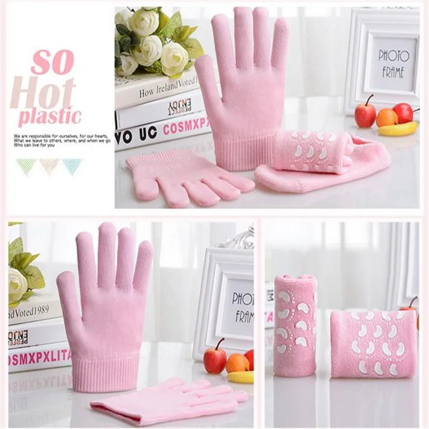 Reusable SPA Gel Socks & gloves Moisturizing whitening exfoliating velvet smooth beauty hand foot care silicone socks 4PCS