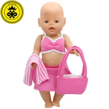 43cm Baby Zapf Doll Clothes Pink Beach Dress Suit Scarf Bag Baby Doll Accessories Children Best
