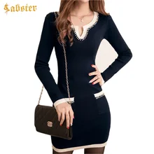 New Style Women Knitted Sweater Dress Autumn Winter Long Sleeve Knitwear Skinny Lady Office Dress