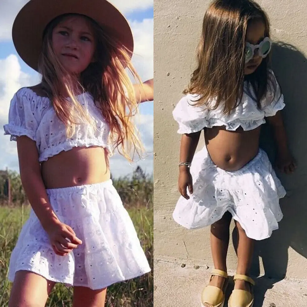 

Pudcoco Summer Toddler Baby Girl Clothes Off Shoulder Crop Flower Tops Short Skirt 2PCS Outfits Set