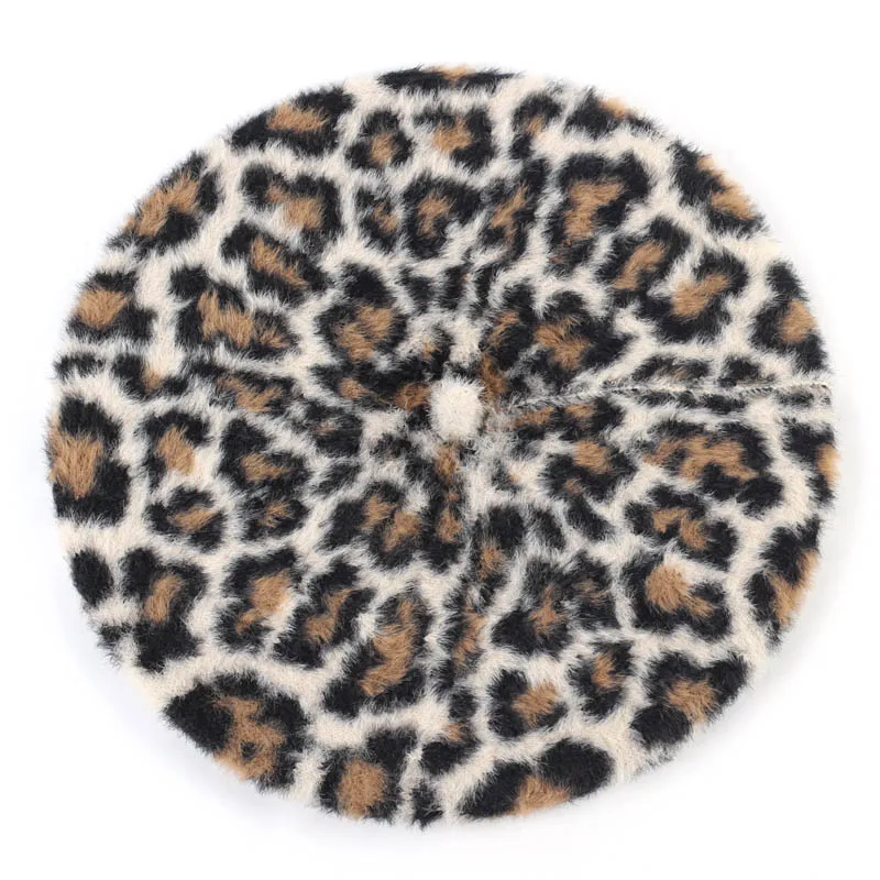 Geebro женский леопардовый берет, шапка, зимний теплый вязаный кашемировый Французский Берет для художника, женский шерстяной берет с принтом, кепка высокого качества - Цвет: Beige