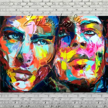 

Palette knife portrait Face Oil painting Character figure canvas Hand painted Francoise Nielly wall Art picture 16-5