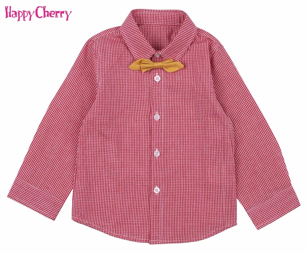 Fashion Baby Boys Red Plaid Polo Shirts Toddler Kid Long Sleeve Pure Cotton Casual Sports Tops