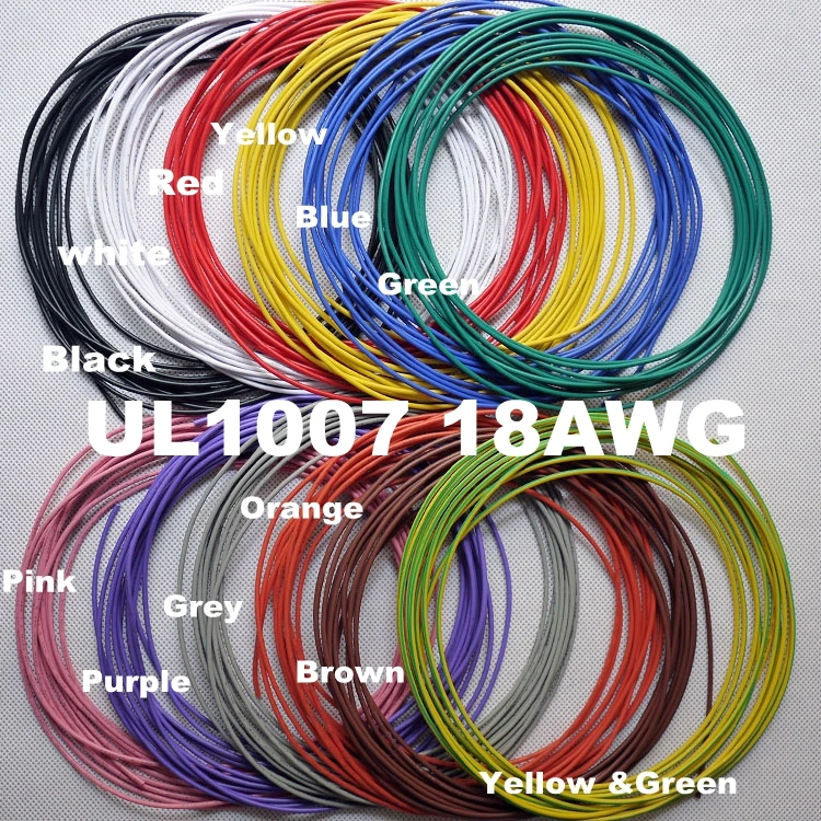 

5M*2/4/6/8/10/12 Color Mix UL 1007 18AWG AWM Electrical Wire Cable Line Airline Copper PCB Wire Harness