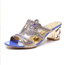 Women Shoes Rhinestones Slippers 2019 Summer New Korean Blue Women Slippers Fish Mouth High Heels Slippers Womens Shoes Woman Women Shoes Rhinestones Slippers 2019 Summer New Korean Blue Women Slippers Fish Mouth High Heels Slippers Womens Shoes Woman