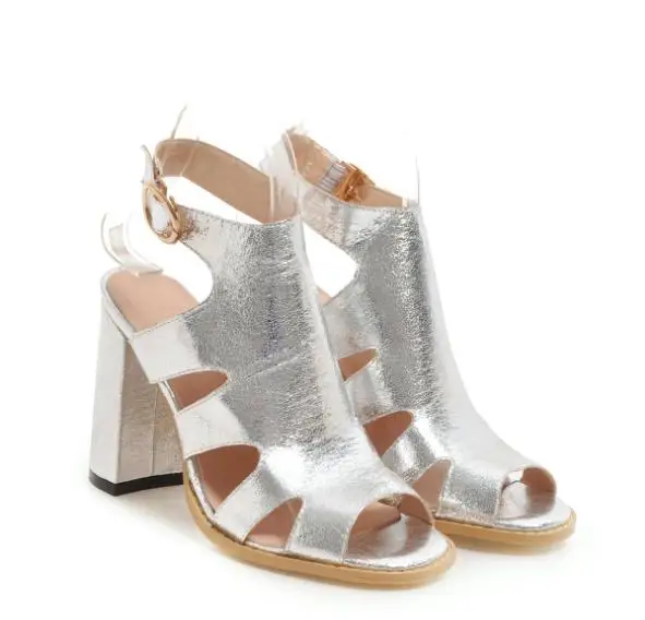 

2019 summer new fashion high heel thick with hollow super large size 40-48 hollow buckle sandals