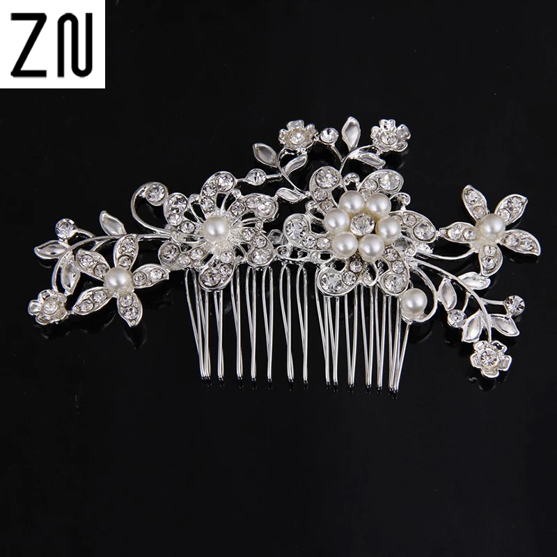 

Charm Flower Rhinestone Hair Slide Floral Head Piece Pearl Wedding Hair Comb Clip Crystal Bridal Hairpin Jewelry Hair Accessory