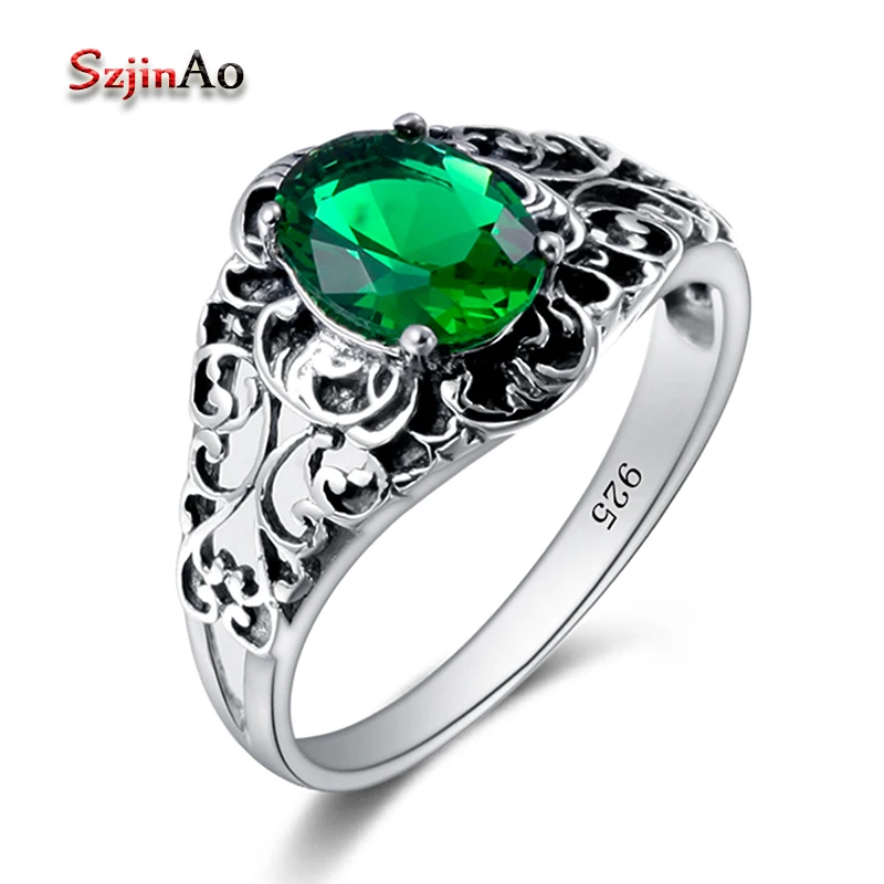 

Szjinao Fashion Emerald Jewelry Ring Bohemia Oval Cut Princess Diana Engagement Rings For Women 925 sterling-silver-jewelry