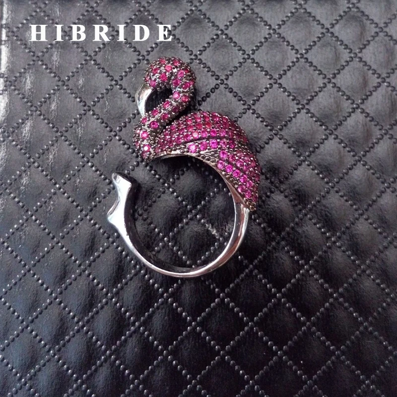 

HIBRIDE Spinner Ring Red Cubic Zircon Flamingo Adjustable Women Rings Engagement Gifts R-164