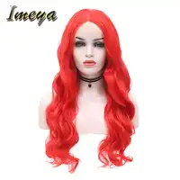 Imeya Long Body Wave Wigs Red Hair Color Lace Front Wigs With Middle Part Heat Resistant Synthetic Party/Cosplay Wigs For Women