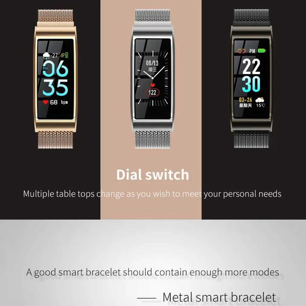 

B45 Smart Bracelet 0.96 Inch Aluminum Alloy Frame Motion Meter Step Heart Rate Monitoring Information Push Smart Band